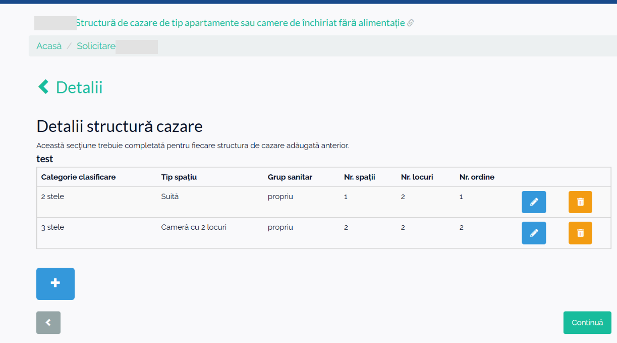 Pasul 5: tabelul cu rândurile salvate (aici, date de test); fiecare rând se poate edita sau șterge.