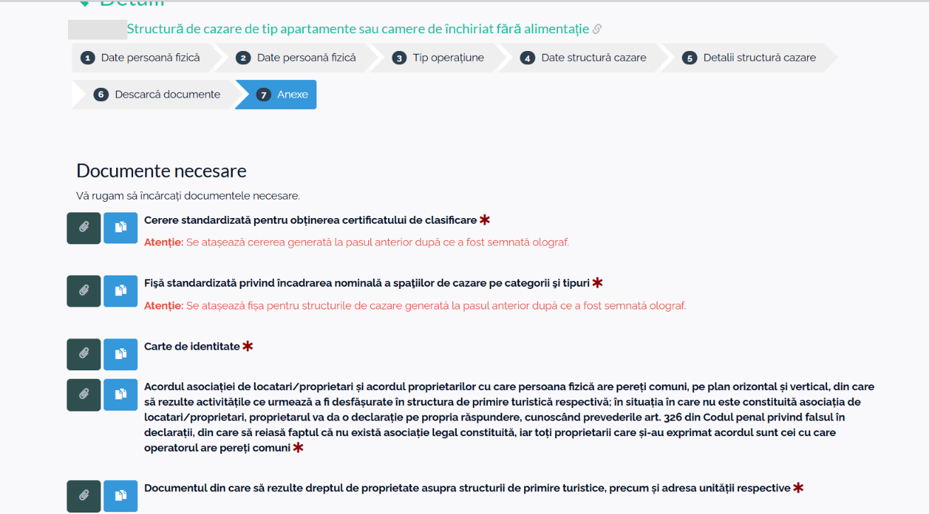 Pasul 7, prima parte a sloturilor: cererea și fișa semnate, CI, acordul asociației/vecinilor sau declarația, actul de proprietate.